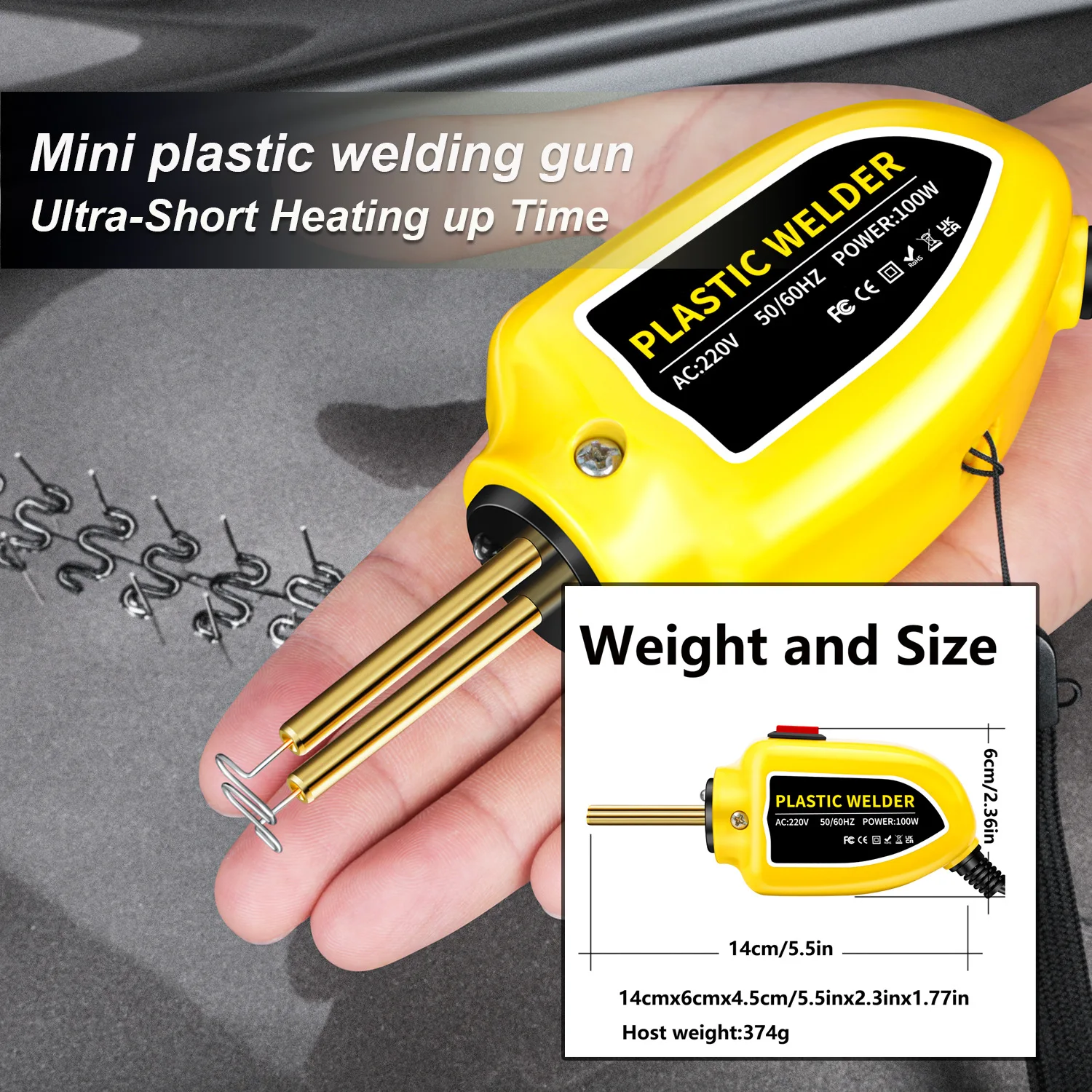 Plastic Welder 100W Heat Gun 200pcs Hot Staplers Plastic Welding Machine Bumper Soldering Iron Staples Car Repair Tools Kit 2
