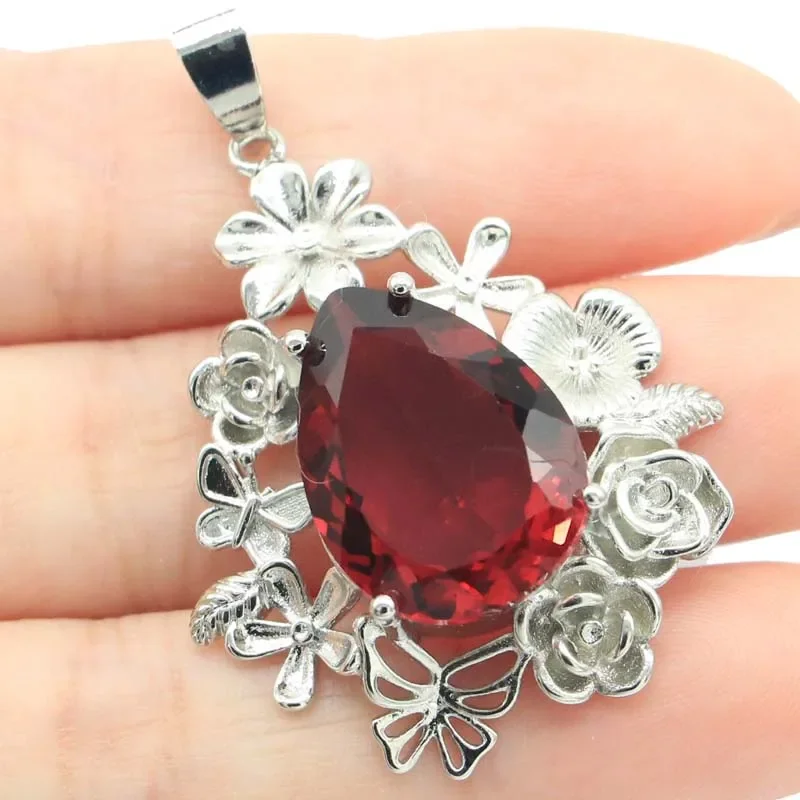 11g Real Customized 925 Solid Sterling Silver  PENDANT Dazzling Rhodolite Garnet Rainbow Mystical Topaz Violet Topaz Citrine Lad