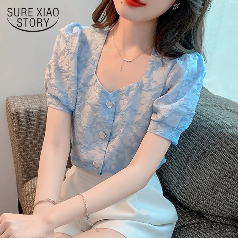 

New Casual High Quality Chiffon Women Blouse Tops Fashion Floral Short Sleeve Women's Shirts Silm Female Clothing Blusas 22156