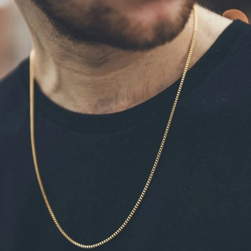 Hip Hop Halsketten Für Männer Frauen Gold Farbe Edelstahl Halskette 3MM Platz Perle Kette Rapper Kette Persönlichkeit Schmuck c021