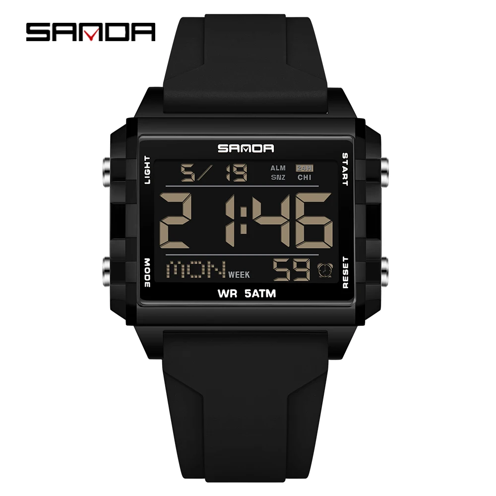 Unisex Trendy Rectangle Digital Sports Watch - Waterproof with LED Backlight