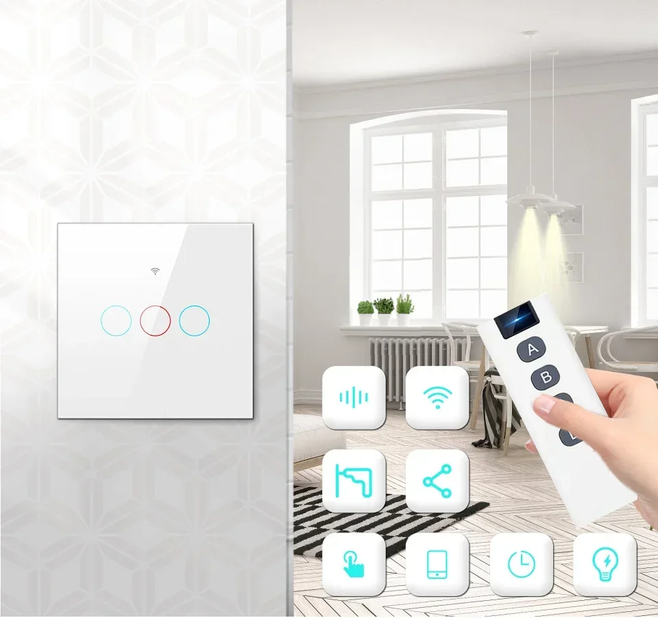 Description Picture 3 of itemTuya WiFi Smart Switch EU Neutral Wire/No Neutral Wire Required 1/2/3 Gang Wall Switch Voice Control Support Alexa Google Home