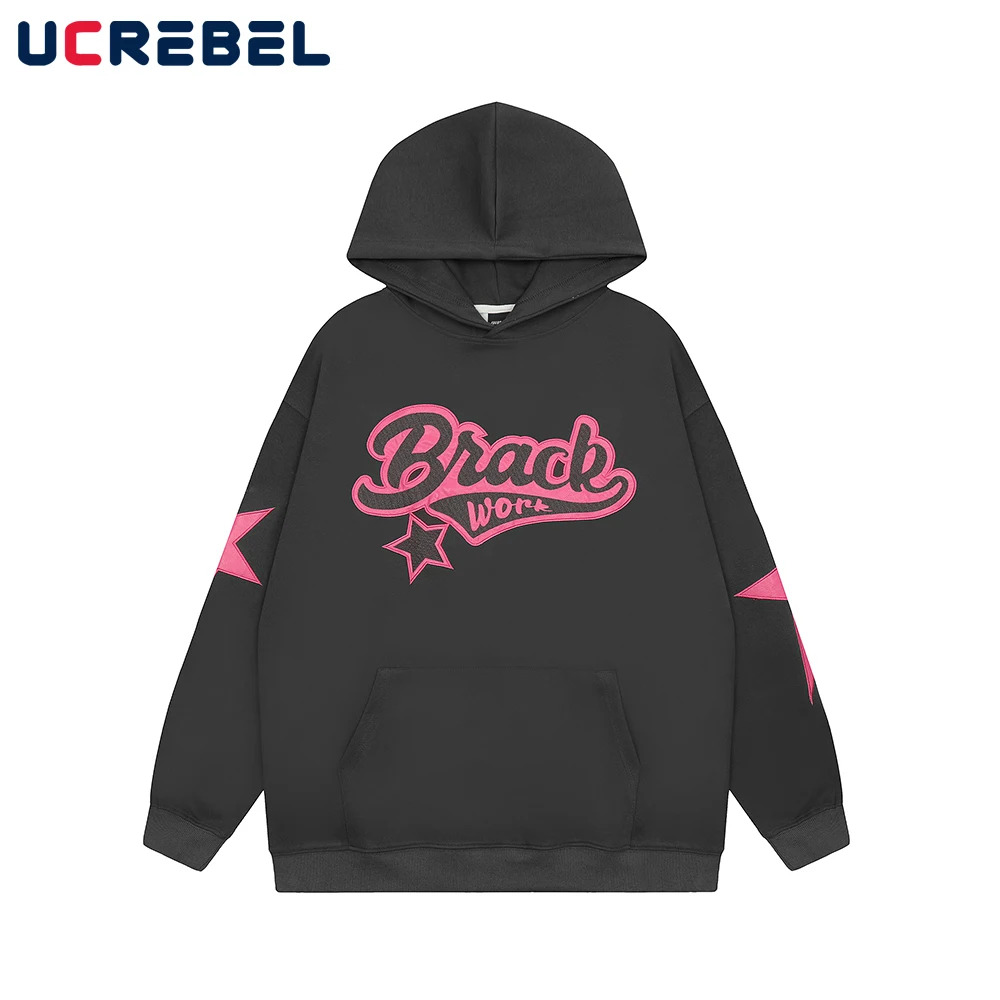 

Letter Embroidery Sports Pullover Mens Autumn Loose Casual Long Sleeve Hooded Sweatshirts Men Streetwear