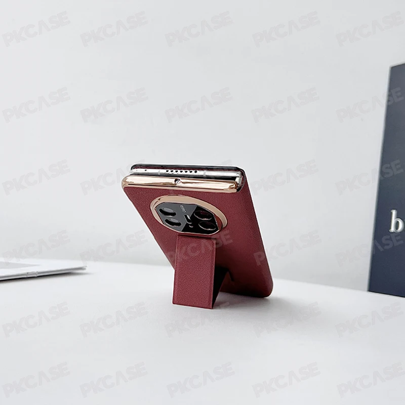 Shockproof Wristband Bracket Flip Leather Case with Smart View Window & Camera Protection
