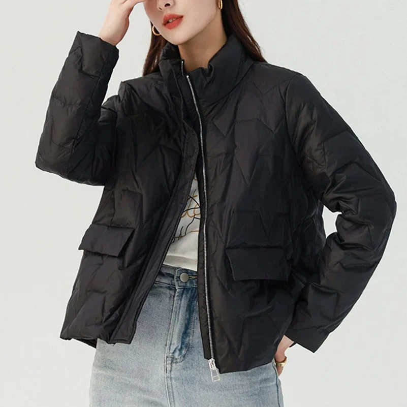 

90% White Duck Down Parkas Warm Winter Jackets Ultra Light Down Jacket Women Stand Collar Puffer Coat Solid Color Outerwear 2023