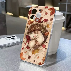 Autumn Hedgehog Clear Phone Case - Cute Fall Design Protective Cover - NOTE10PLUS (1)