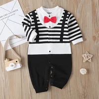 Newborn Baby Romper 2023 Fall Long Sleeves Bowtie Style Bebe Boy Girl  Clothes Little Gentle Man Penguin Infant Babe Jumpsuits 4