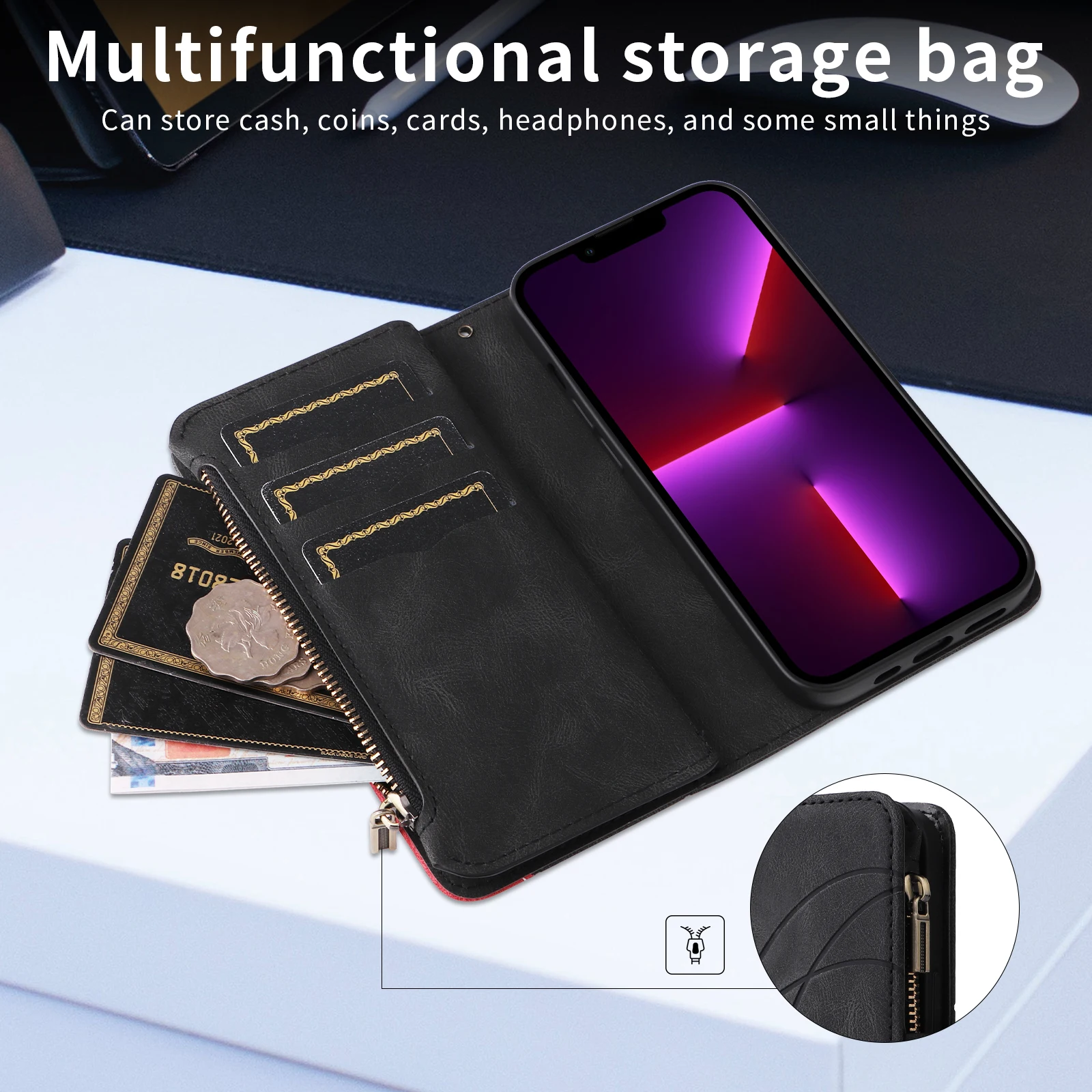 Magnetic Wallet Case with Flip Card Slot - Sleek and Functional Design