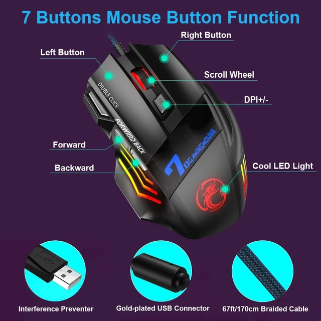 Wired RGB Gaming Mouse – 7 Buttons Ergonomic USB 6