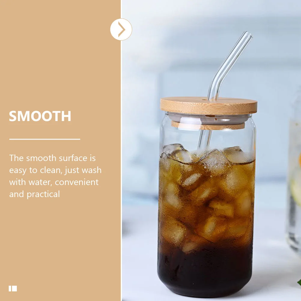 2 Pcs Straw Glass Cups Bamboo Lid Cold Cup Heat Resistant Glass Can Drinking Glasses Kitchen Bar Jar Containers