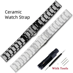 Elegant Ceramic Watch Strap with Folding Butterfly Buckle - Available in Multiple Sizes - 22mm (White)