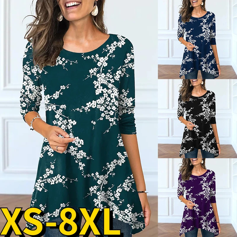 

Женские топы с винтажным принтом, Повседневная футболка с круглым вырезом и длинным рукавом в стиле ретро, модная футболка, элегантный тонкий пуловер, весна-осень 2023