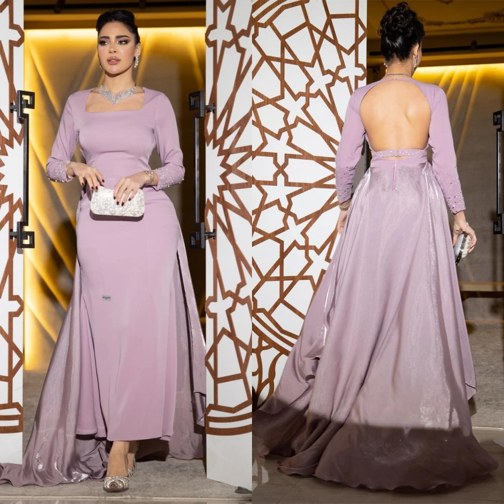 

Ball Dress Saudi Arabia Prom Chiffon Sequined Engagement A-line Square Neck Bespoke Occasion Anke Length