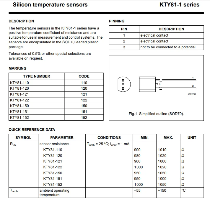 KTY81-110 Sonde De Température Câble PVC 1-20M Capteur