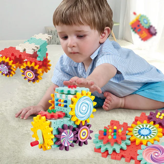 Children Rotating Gears DIY Assemble Construction Set Toy For Boys Montessori Early Educational Building Blocks Kits 2