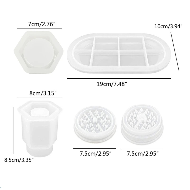 Grinder Resin Mold Dish Mold and Hexagon Jar with Lid Silicone Molds