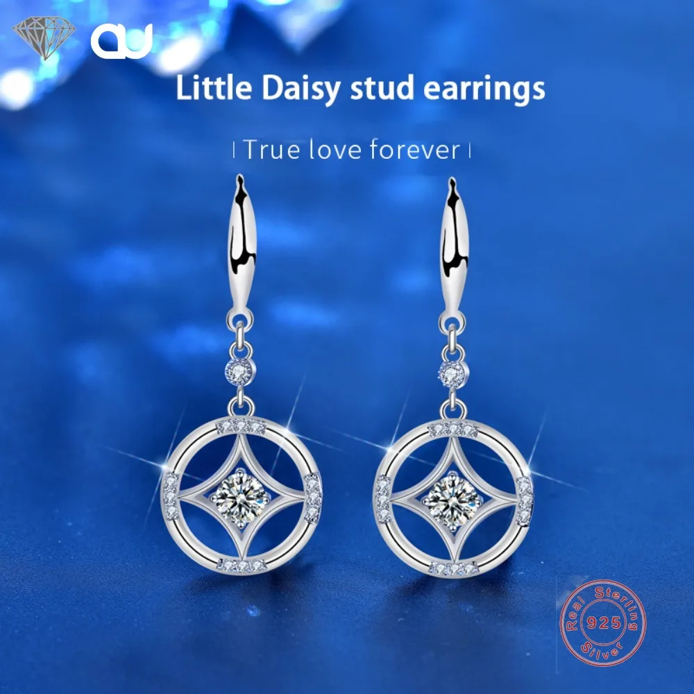 

S925 Sterling Silver 0.5ct D Color Moissanite Coin Drop Earrings Women Jewelry Plated 18k Gold Pass Diamond Test Trendy Gift GRA