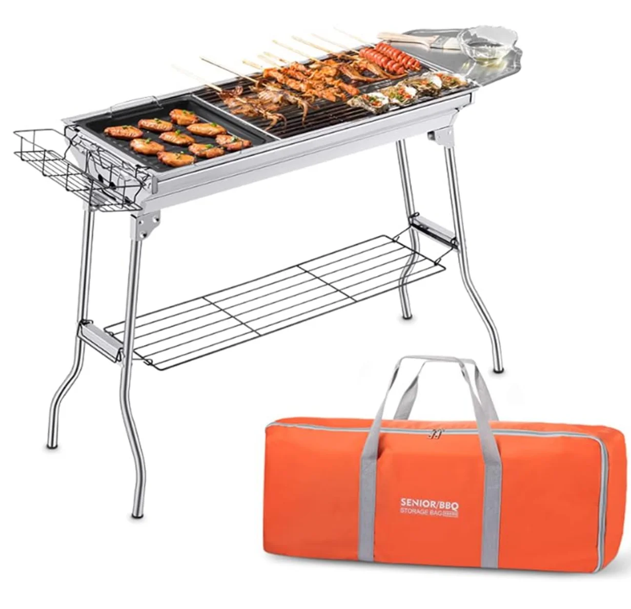 Description Picture 2 of itemHeavy-Duty Outdoor Portable Charcoal BBQ Grill with Cast Iron Grates and Smoking Cabinet