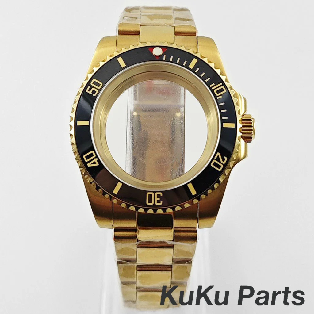 Gold 40MM Oyster Bracelet Sapphire Glass Waterproof Watch Case with 28.5mm Dial Compatibility