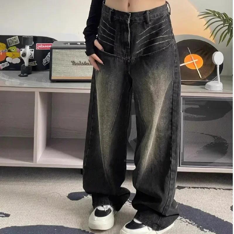 Deeptown Vintage Baggy Jeans Women Streetwear Wide Pants Korean Fashion Denim Trousers Feamle Grunge Gothic Harajuku Y2k Autumn