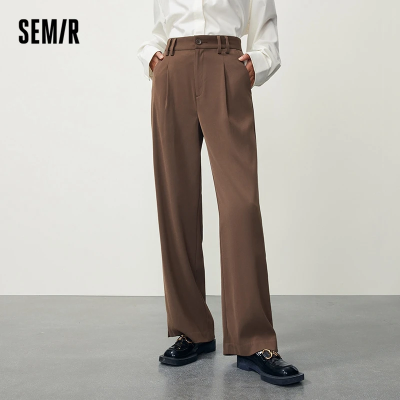 Semir 2023 Women Pants Casual Pants Autumn New High-waisted Drape Trousers  Side Slits for Commuting Pants for Women semir jeans women hong kong style straight pants basic cotton 2022 spring new old trousers ladies all match thin