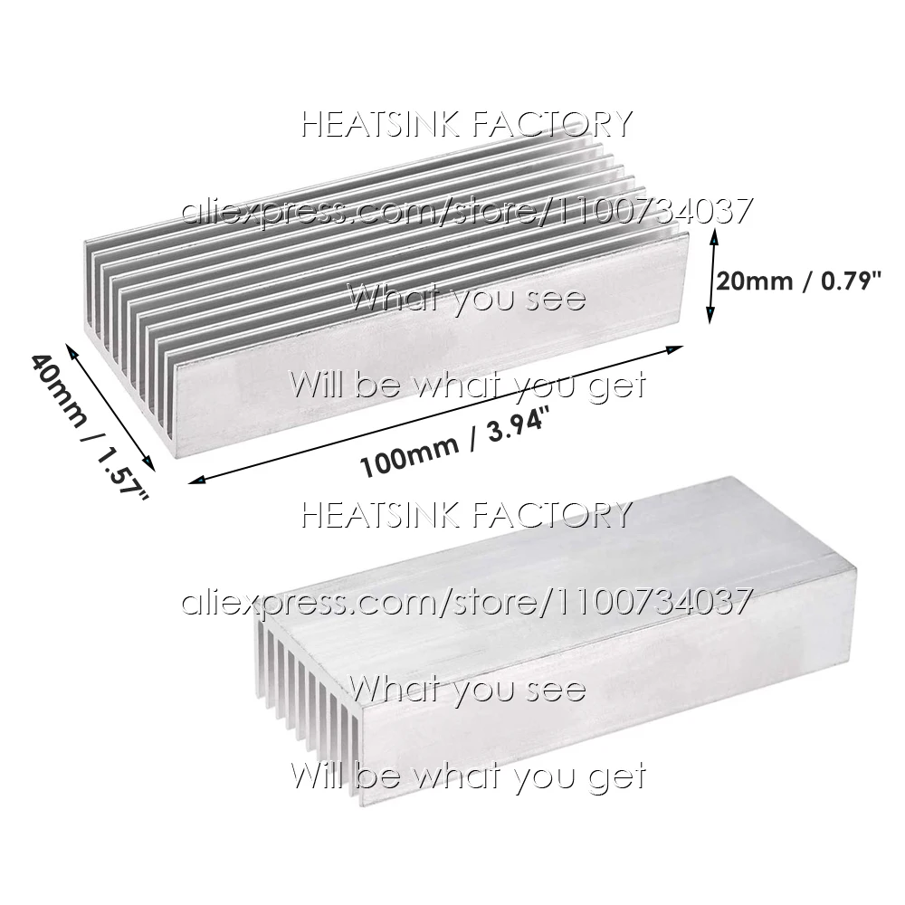 실버 대형 알루미늄 방열판 냉각 라디에이터, 전자 IC 칩 AMD CPU LED 쿨러 방열, 100x40x20mm