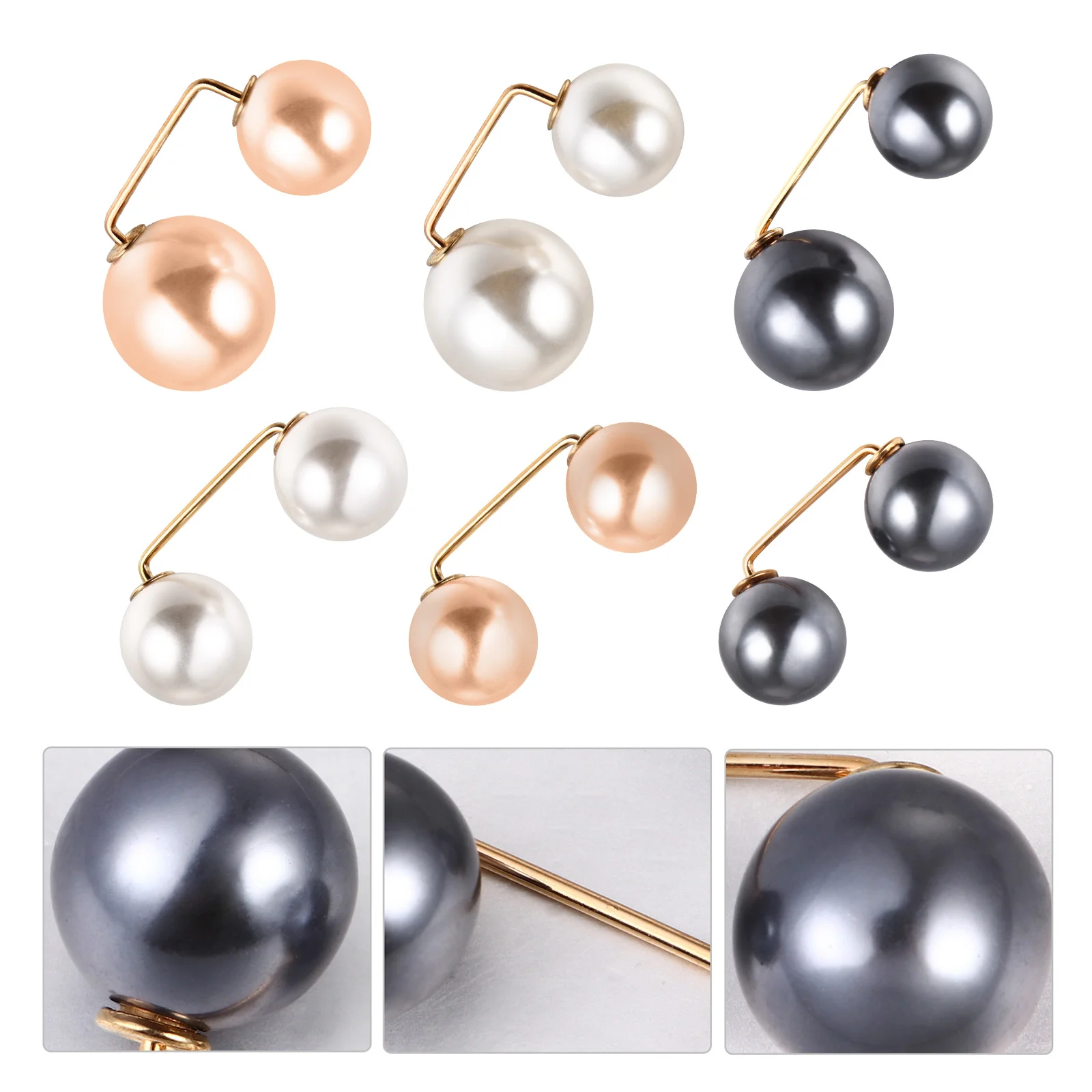 

6Pcs Faux Pearl Brooch Pin Collar Safety Buckle Lapel Pin (Random Style)