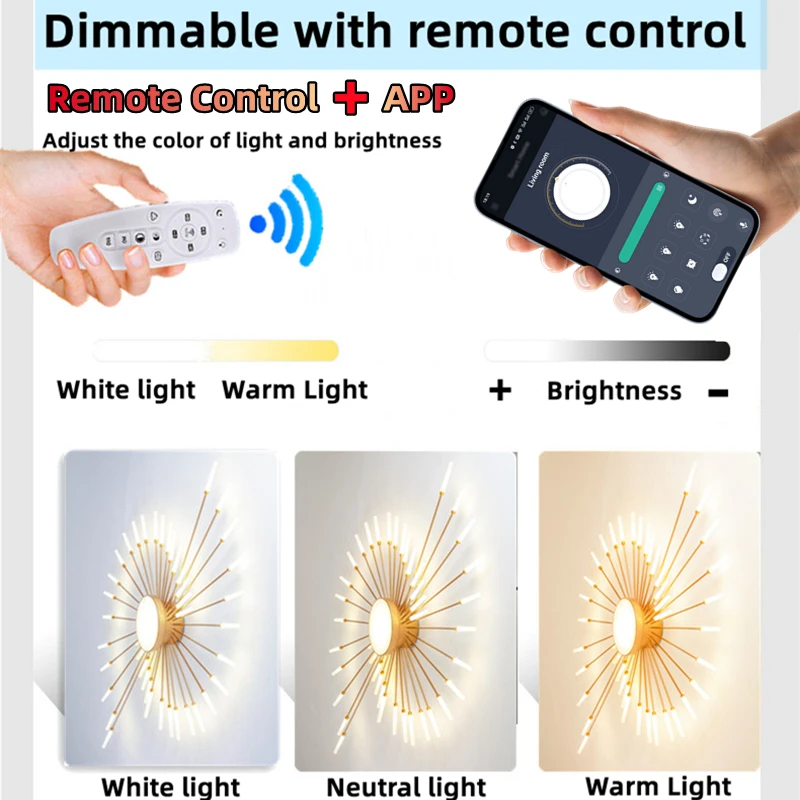 Led Firework Chandelier Dimmable For Living Room Bedroom Milk Yellow Ceiling Chandelier Dining Room LED Ceiling Lamp With Remote