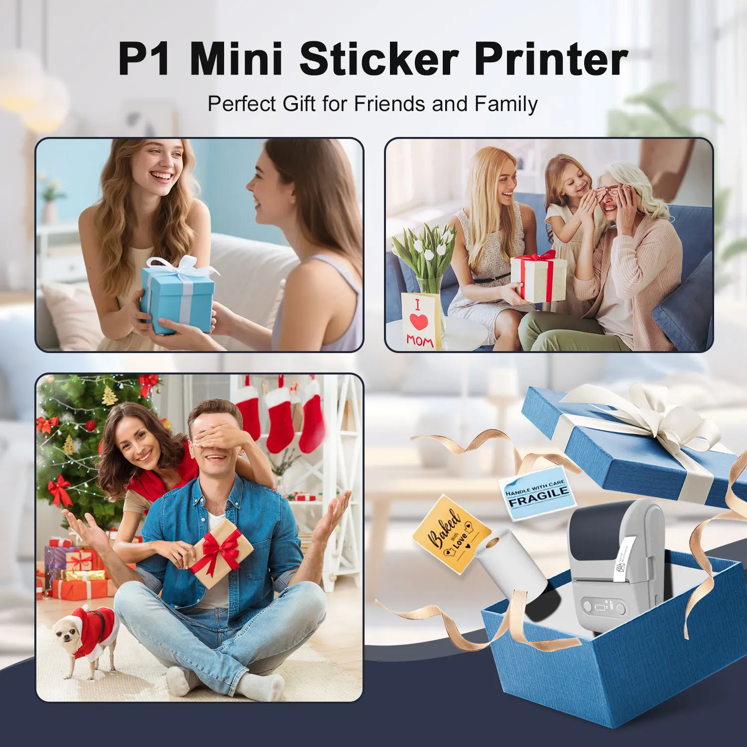 휴대용 P1 블루투스 열전사 라벨 프린터 12-57mm iOS 안드로이드 가격표용 무잉크 바코드 스티커 제작기