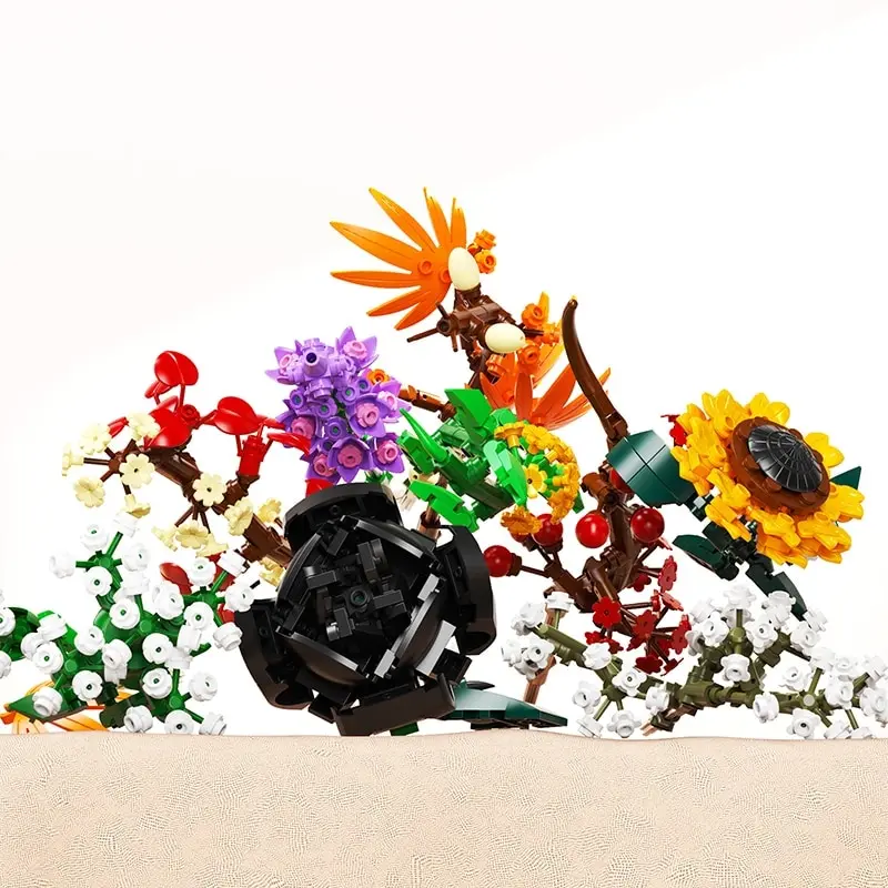 Flower Building Blocks Flower Model Building Blocks 3D Bouquet Plants Sunflower Rose Bricks Kits Children DIY Educational Toys Adult Romantic Gifts