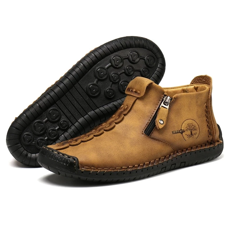 Fashion Men's Winter Boots Leather Men's Ankle Boots Plush Warm Snow Outdoor Non-slip Waterproof Sneakers