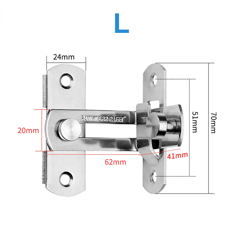 Stainless Steel Right Angle Locking Latch Sliding Barn Door Lock Doors Windows Safety Security Home Anti-Theft Guard