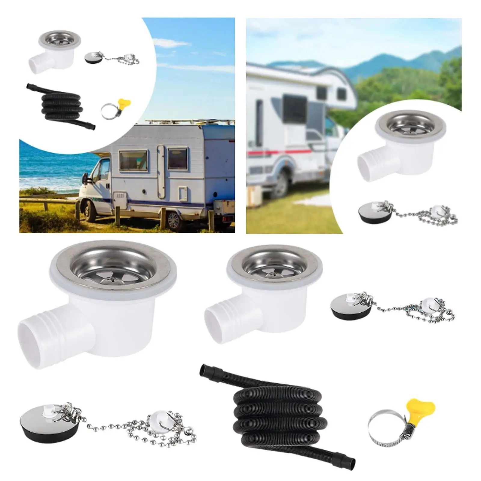 Sink Waste Drain Plug Hole Angle Fitting Stainless Steel Replaces for Motorhome Boat
