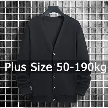 Plus Size Sweater Cardigan Men Knitted Tops 9XL 8XL 50-190kg Autumn Winter Solid Color Long Sleeve Sweaters Big Size Clothing 1