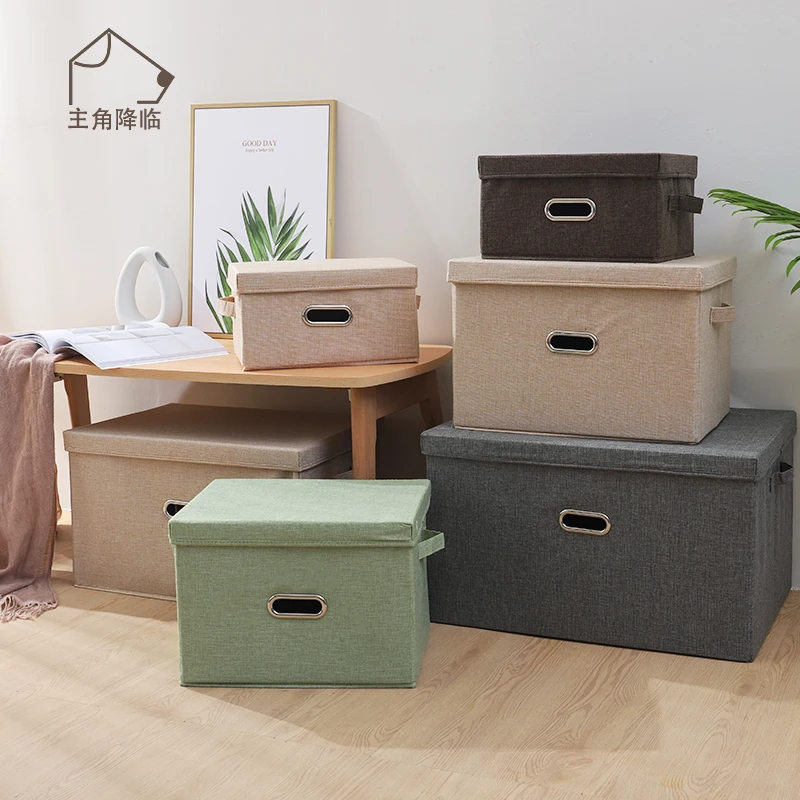 Large cotton linen Fabric folding storage box Kids Toy organizer Handles for Home Closet Bedroom Drawers Organizers Container WF 3