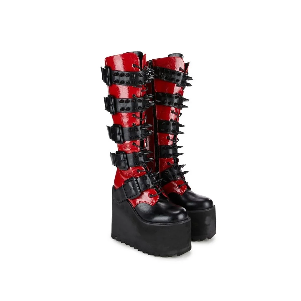 

Red Rivet Decor Wedge Platform Boots Knee High Fashionable Cool Sexy Winter Casual Big Size Woman Shoes Zapatillas Mujer