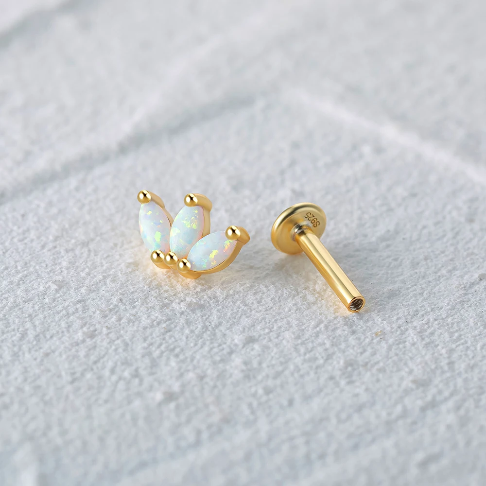Silver Earrings 1PC 925 Sterling Silver Opal Piercing Earring for Women Crown Ear Studs Cartilage