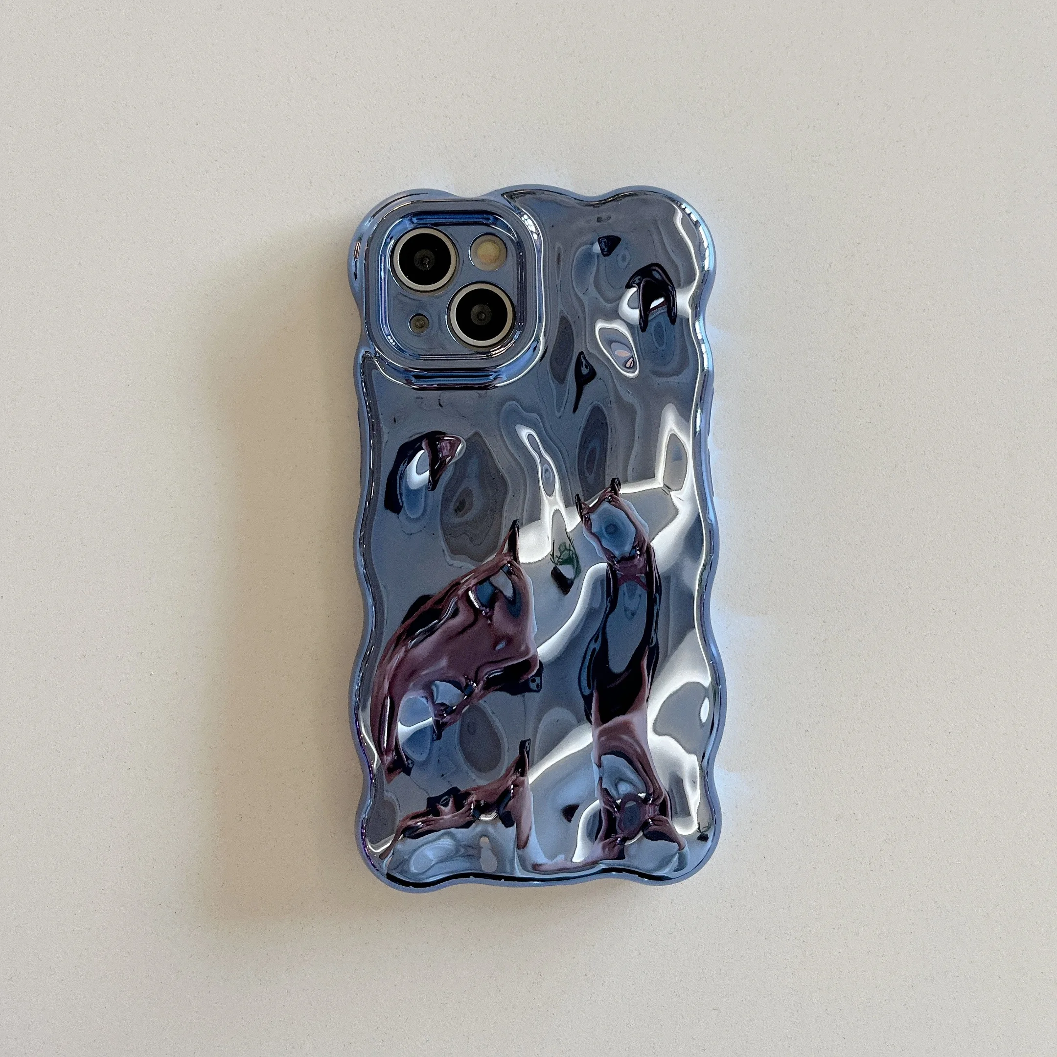 Luxury Wavy 3D Meteorite Texture Plating Silver Case with Anti-Fall Full Protection and Glossy Finish