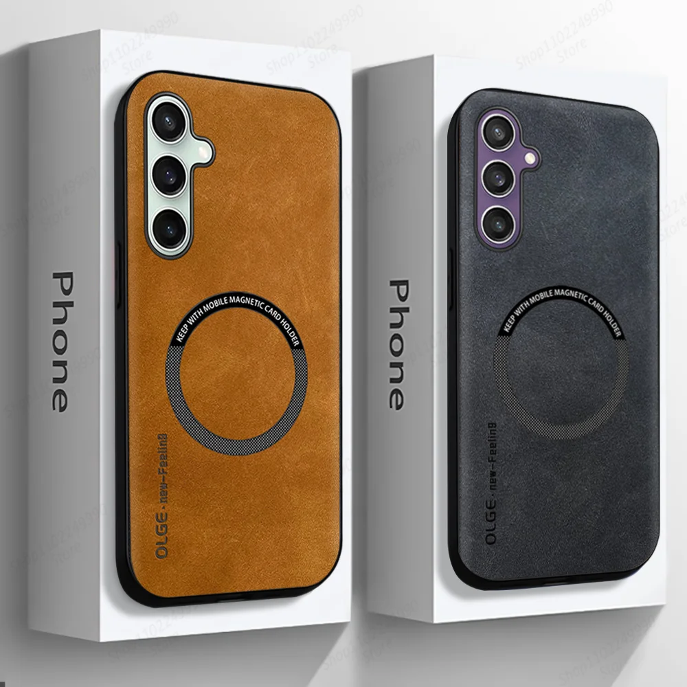 Luxury Leather Matte Phone Case with Car Magnetic Bracket and Protector Cover