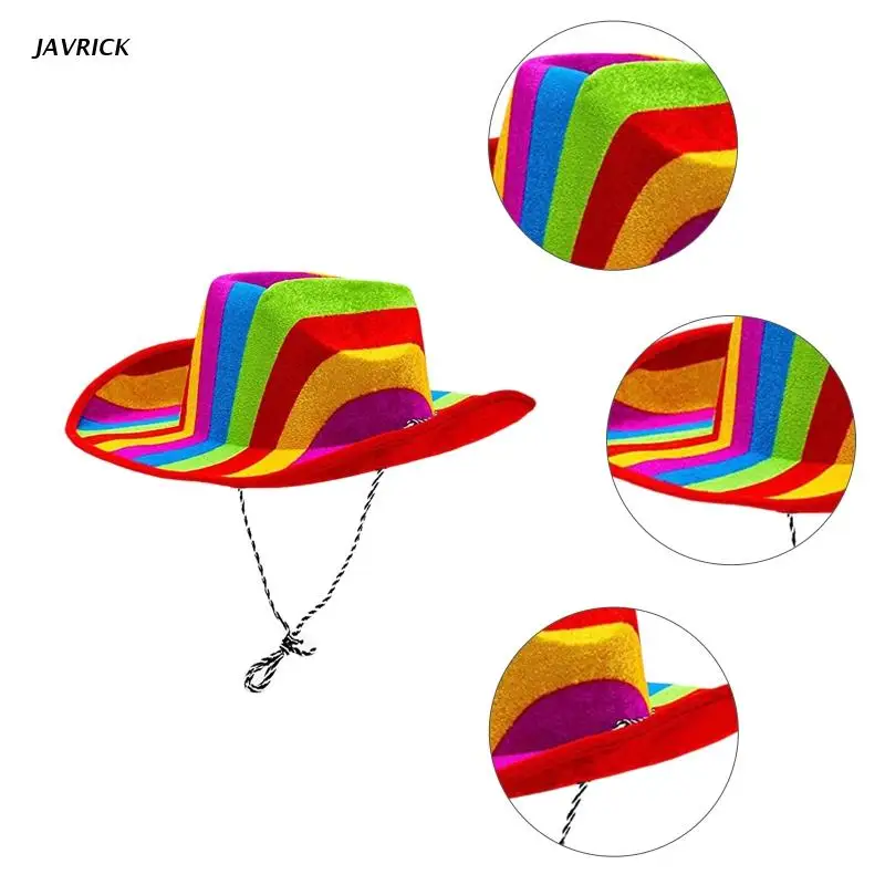 Fashion Rainbow Cowboy Hat Western Style Large Brim Hat Fedora Felt Jazz Accessory Wide Curve Brim
