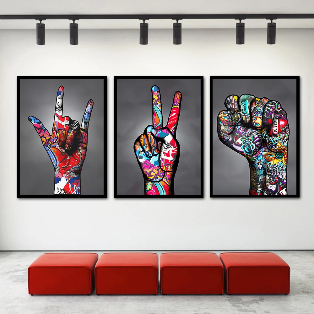 

Graffiti Victory Inspirational Gesture Wall Art Poster Modern Pop Home Living Room Decor Canvas Painting Prints Murals Pictures