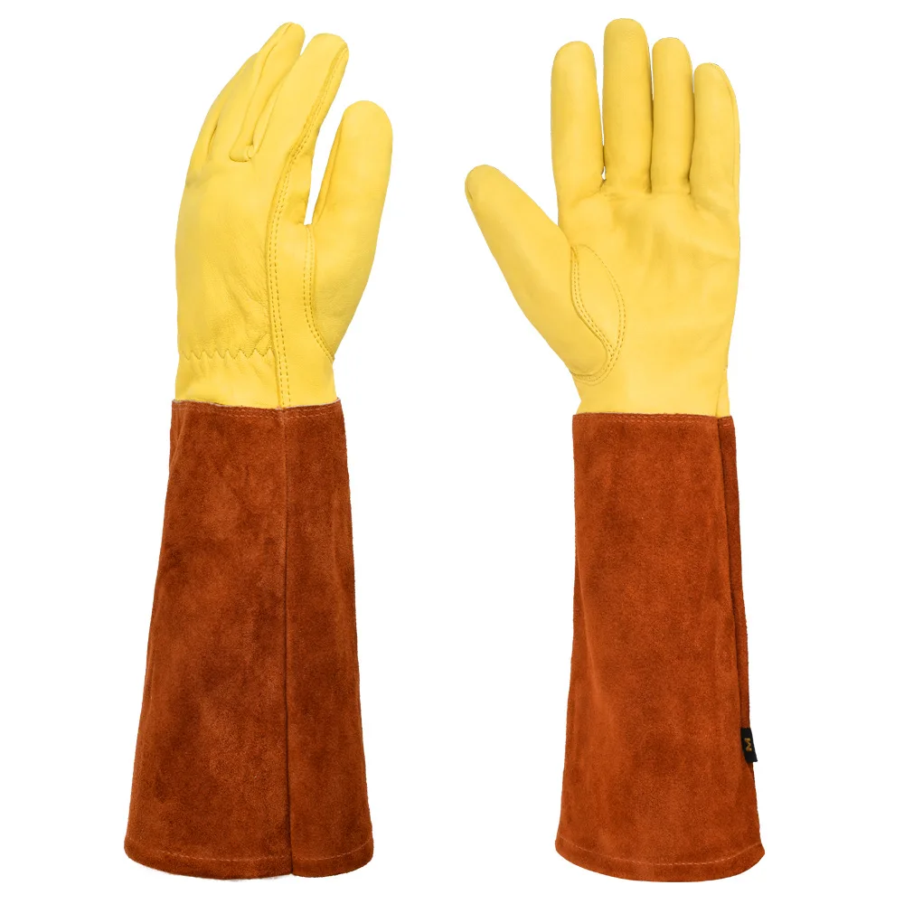 

Long Cowhide Leather Gardening Gloves Puncture Resistant Breathable Leather Gloves Rose Pruning Pattern Gloves Safety Supplies