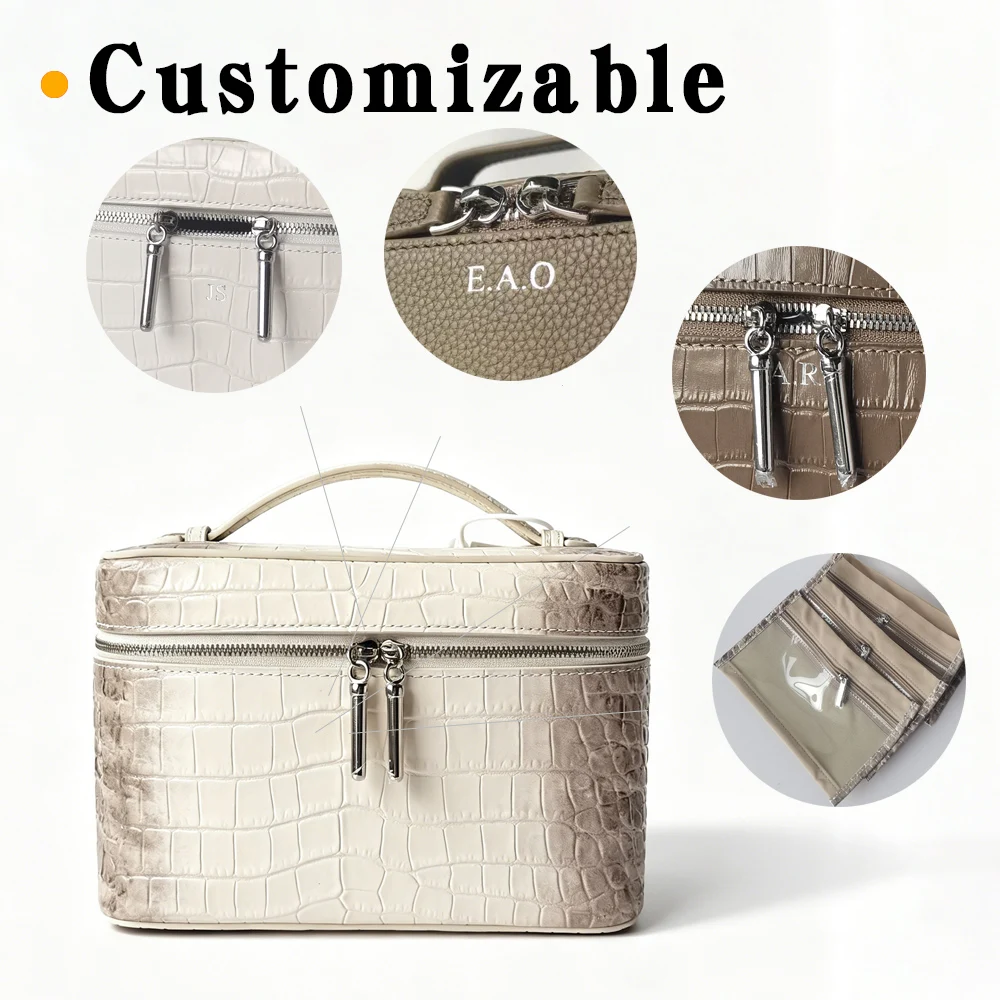 Authentic Leather Cosmetic Bag Crocodile Himalaya Toiletry Organizer Portable Jewelry Pouch Skincare Storage Travel Luxury Case 1