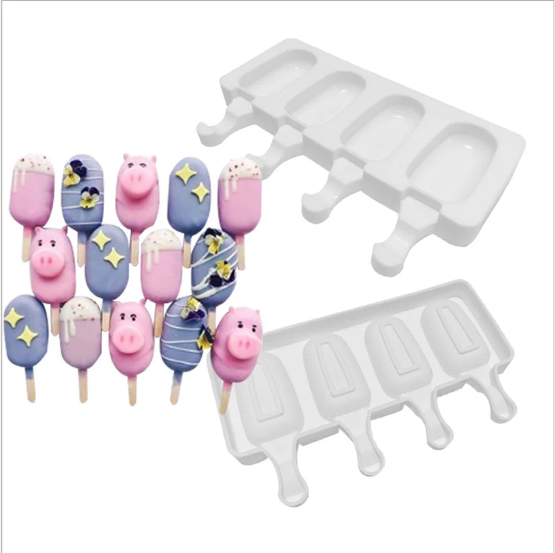 4 Cell Silicone Frozen Ice Cream Mold Juice Popsicle Maker Children Pop Mould Lolly Tray Silicone Molds Cake decorating Baking