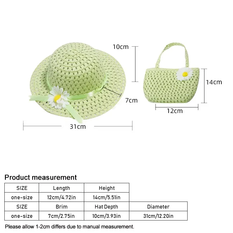 2 Pcs Set Girls Tea Party Straw Sun Hat and Purse Sets Kids Child Birthdays Easter Party Daisy Flower Summer Beach straw hat,baby sun hat,outdoor sun hat