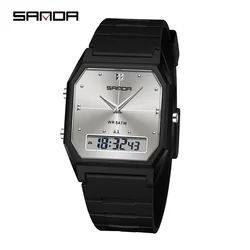 SANDA New Fashion Waterproof Dual Display Digital Leisure Watch (Black - Silver)