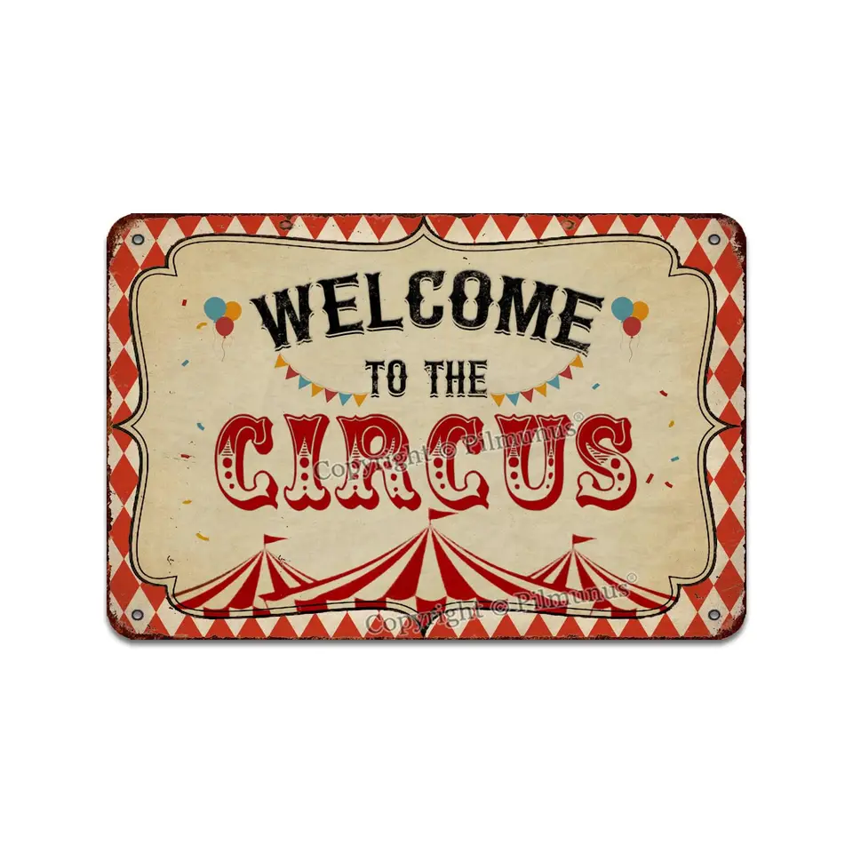 Circus Welcome Sign Metal Tin Poster | 8x12 Inch Vintage Wall Art | Decorative Circus Theme Decor