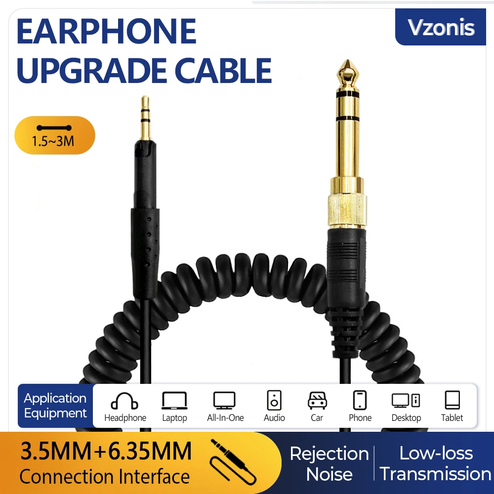 High-extensional Spring Headphone Cable with 3.5MM + 6.35MM to 2.5MM jack for SENNHEISER HD6 HD7 HD8 HD515 HD518 HD558 HD598