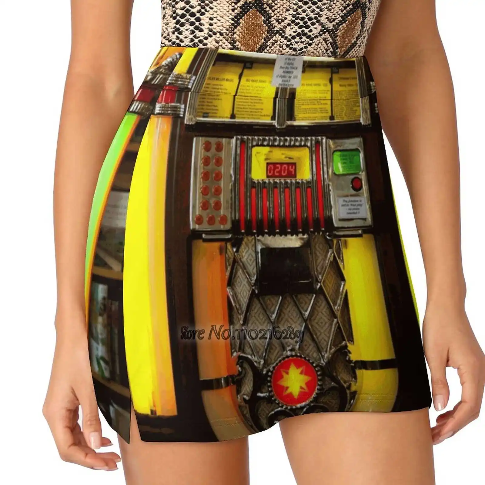 

Винтажная Женская Спортивная юбка Jukebox в стиле рок-н-ролл, для тенниса, фитнеса, короткая юбка с принтом, цветная винтажная юбка Jukebox