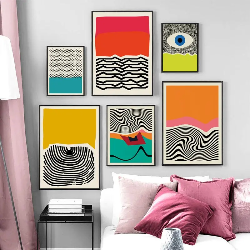 

Abstract Modern Eye Color Blocks Line Poster Canvas Mid Century Painting Wall Art Picture Print Living Room Home Decoration